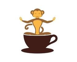 Monkey meditation on the coffee cup vector