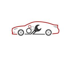 Sport car outline with gear and wrench inside vector