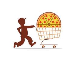 Pizza delivery with courier and cart shop vector