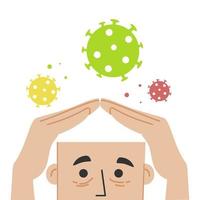 A man blocks information spam about the coronavirus with his hands. vector