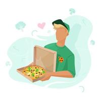 reparto de pizzas a domicilio. el chico trajo pizza y verduras a la casa vector