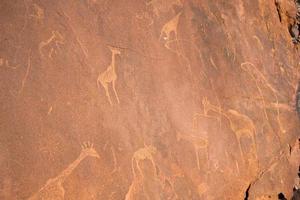 Antiguos dibujos de twyfelfontein cerca de khorixas, en el norte del desierto de Namib, Namibia foto