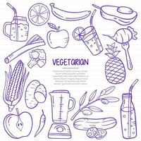 Doodle vegetariano dibujado a mano con estilo de contorno en la línea de libros de papel vector