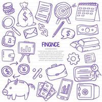 Finanzas comerciales doodle dibujado a mano con estilo de contorno en la línea de libros de papel vector