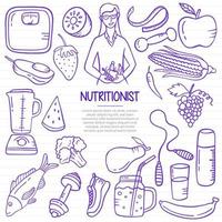 nutricionista doodle dibujado a mano con estilo de contorno en la línea de libros de papel vector