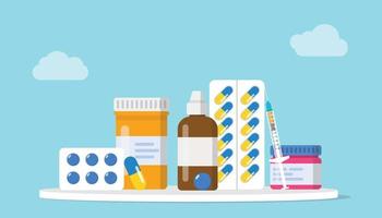 medicine and drugs pills set collection with modern flat style vector