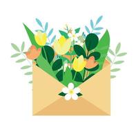 Ilustración de ramo de flores en el sobre. vector