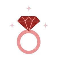 Rich diamond ring vector icon. Hand-drawn illustration isolated on white background. Brilliant jewelry for engagement, wedding, romantic gift. Flat style, clipart for valentine's day. Love symbol.