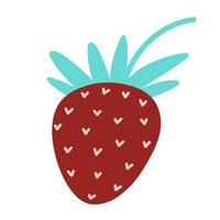 Strawberry vector icon. Hand drawn cute garden berry isolated on white background. Sweet tropical dessert with leaves, petiole, seeds. Simple flat concept for decoration, app design, web, printing