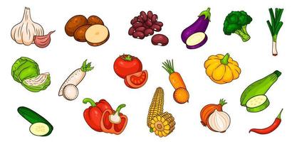 Vector vegetables icons in cartoon style.