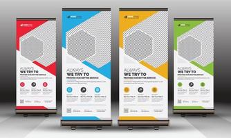 Red, Blue, Yellow, Green, Corporate Business Roll Up Banner Standee Template, Modern X Banner Signage Unique Design for Commercial and Multipurpose Use vector