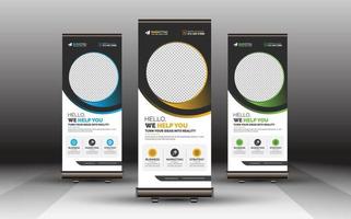 Blue, Yellow, Green Gradient Corporate Business Stylish Roll Up Banner Standee Template, Modern X Banner Signage Unique Design for Office, Company, Multipurpose Use vector