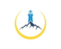 Circle swoosh with mountain and lighthouse vector