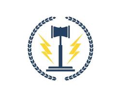 Circular wheat with law hammer and lightning inside vector