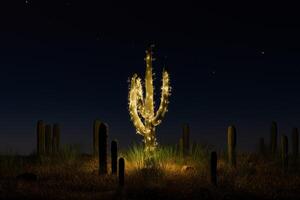 cactus decorated with Christmas lights photo