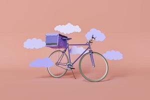 Bicicleta de entrega mínima con nubes planas. foto