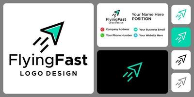 Diseño de logotipo de símbolo de velocidad de vuelo con plantilla de tarjeta de visita. vector