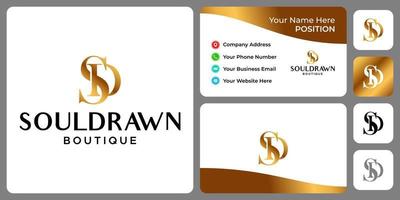 Letter S D monogram boutique logo design with business card template. vector