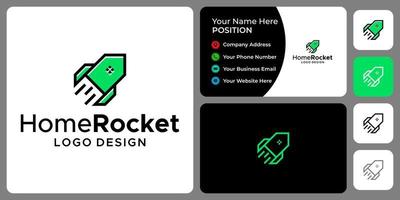 Rocket and house logo design with business card template. vector