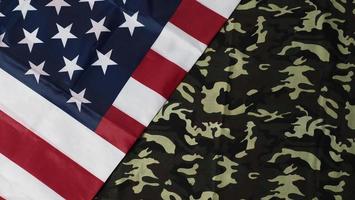 American flag and Military camouflage pattern. Top view angle. photo