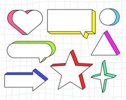 Set Speech bubbles and other geometric shapes. Trendy retro cartoon style 3d and 2d line vector