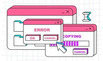 interfaz de usuario antigua, archivos de copia retro con botones. Elementos de estilo vaporwave y retrowave. vector