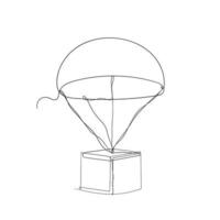 hand drawn air balloon parachute with package box illustration in continuous line drawing vector