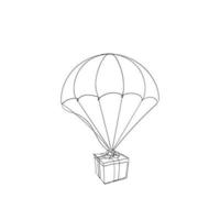 hand drawn air balloon parachute with package box illustration in continuous line drawing vector