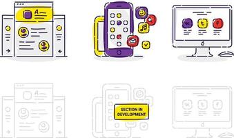 Negocio básico, conceptos lineales de la interfaz web de Internet, conjunto de iconos de línea delgada de vector. diseño gráfico de línea moderna para sitio web, diseño web, infografía. conjunto de iconos de contorno de vector de fondo.