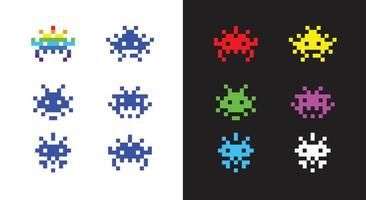 Icons in the style of pixel art for the game. Vector illustration in a flat style. Isolated on white background. Colorful icons for website and print.