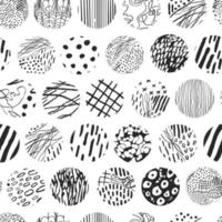 Vector modern black and white seamless background with hand drawn abstract round elements, doodles. Use it for wallpaper, textile print, pattern fill, web, texture, wrapping paper, design presentation