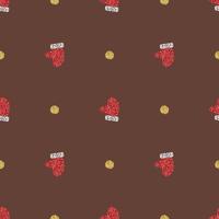 seamless  christmas festive pattern background with red glitter santa gloves and gold dot glitter shape vector