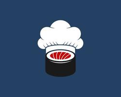 Japanese sushi with simple chef hat vector