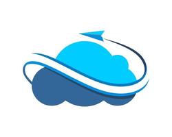 Cloud with Abstract swoosh and paper plane vector