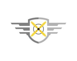 Simple shield with spread wings and plane propeller inside vector