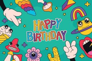 Happy birthday with cartoon elements background vector