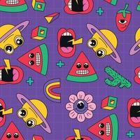 Trendy colorful cartoon elements seamless pattern vector