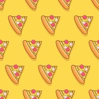 Seamless pattern pizza on yellow pastel background. Vector illustration.