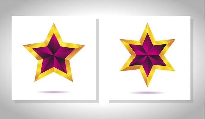 Vector set of realistic metallic golden stars isolated on white background. Christmas Glossy yellow 3D trophy star icon. Symbol of leadership.