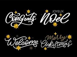 Merry Christmas New Year 2022 Lettering Calligraphy Design Set. Vector illustration