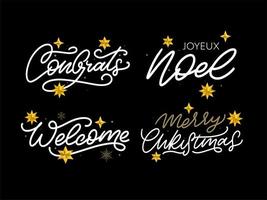 Merry Christmas New Year 2022 Lettering Calligraphy Design Set. Vector illustration