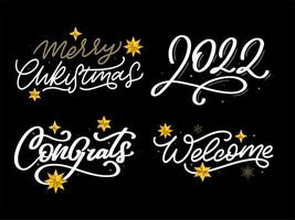 Merry Christmas New Year 2022 Lettering Calligraphy Design Set. Vector illustration