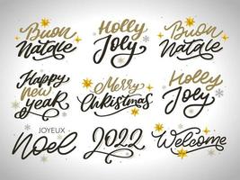 Merry Christmas New Year 2022 Lettering Calligraphy Design Set. Vector illustration