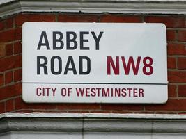 London, United Kingdom, 2014 Abbey Road street sign. In Abbey Road recording studios the most famous records in history of modern music have been made.