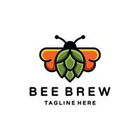 Combination Bee and brew in background white vector template logo design editable