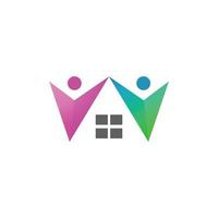 Logo Design Vector minimalist Combination of House and people . Abstract, emblem, design concept, logo, logotype, element,
