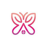 Butterfly and home with flat minimalist style in white background , vector template logo design