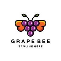 Combination  Bee and Grape with style flat Minimalist in background white ,vector template logo design editable vector