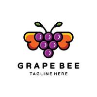 Combination  Bee and Grape with style flat Minimalist in background white ,vector template logo design editable vector