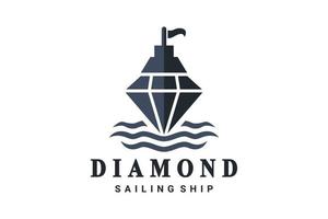 Simple Vector Logo Design shape Sailing Ship and Diamonds with style flat Minimalist